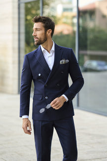 Consiglieri Mayfair: navy pinstripe suit with a double-breasted jacket