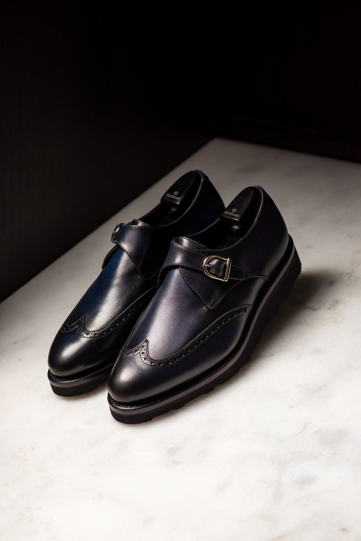 Consiglieri: navy single-monk shoes with dark soles