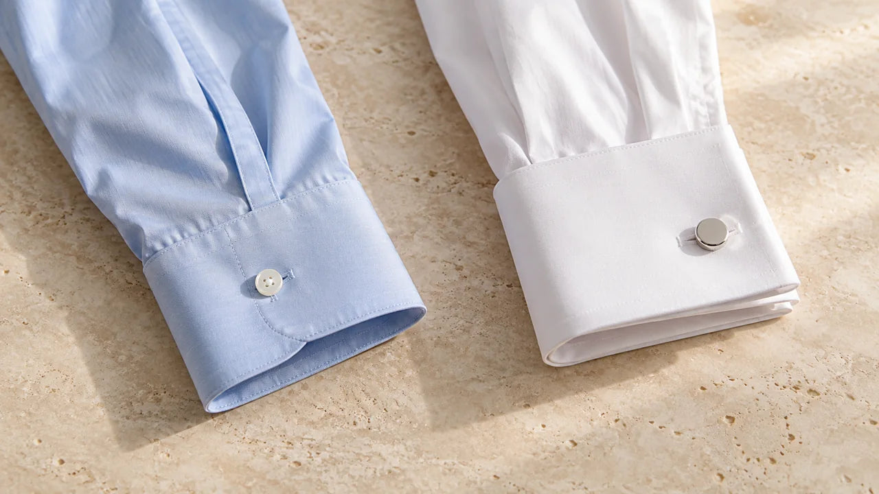 Shirt cuffs with button and cufflink fastenings